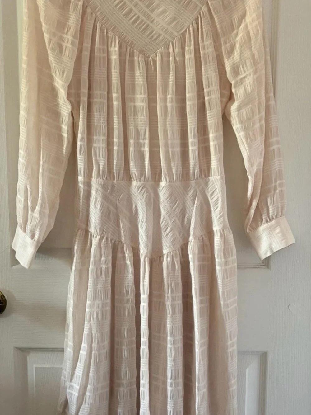 Coach Cream Plaid Long Sleeves Yoke Dress Size 0 NWT